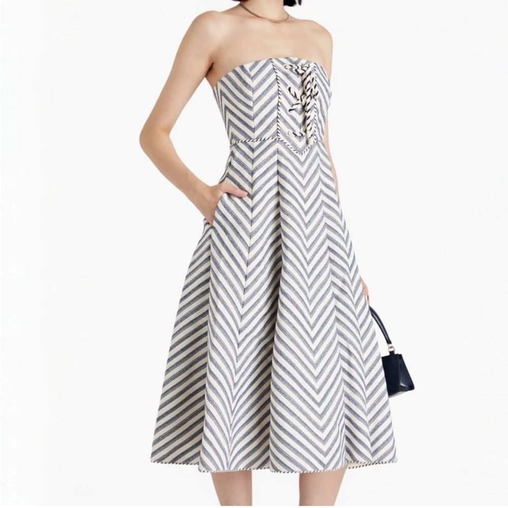 Zimmermann High Tide Dress Size 0 / 8 AU / 4 US Laced Midi Chevron Stripe
